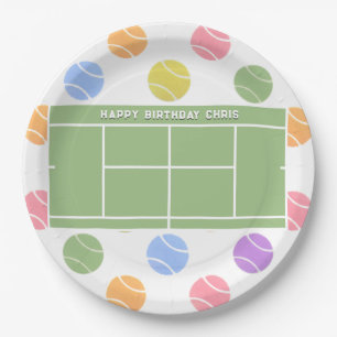 Plato De Papel Cumpleaños del Fiesta de tenis personalizado