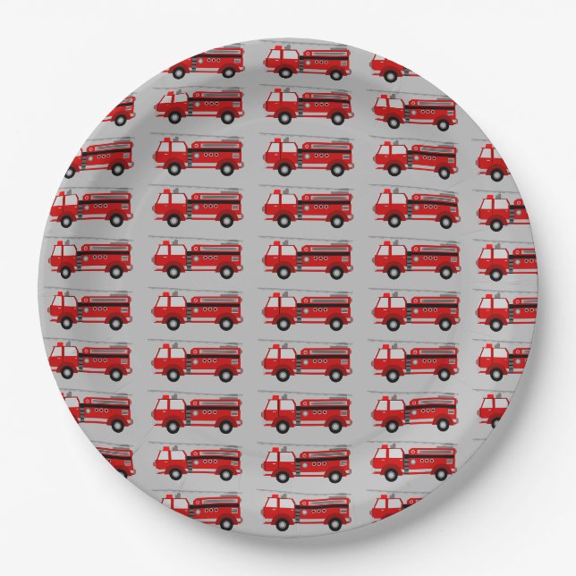 Plato De Papel Cumpleaños del Fiesta del camión de bomberos (Anverso)