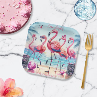 Plato De Papel Cumpleaños del Fiesta Flamingle Beach