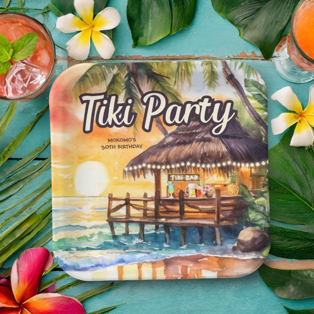 Plato De Papel Cumpleaños del Fiesta Tropical Beach Tiki (Subido por el creador)