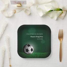 Plato De Papel Cumpleaños del Fútbol Verde / Partido del Soltero