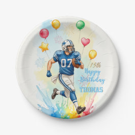 Plato De Papel Cumpleaños del futbolista, globos, fuegos artifici