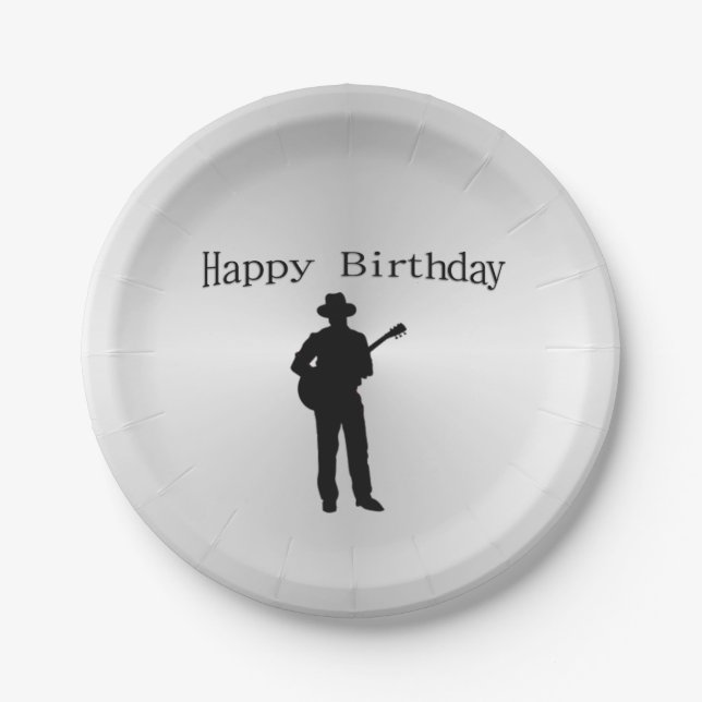 Plato De Papel Cumpleaños del guitarrista feliz (Anverso)