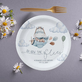 Plato De Papel Cumpleaños del Hipopótamo Adorable Vuela Avión y N