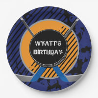 Cumpleaños del hockey placa de papel de 9 pulgadas