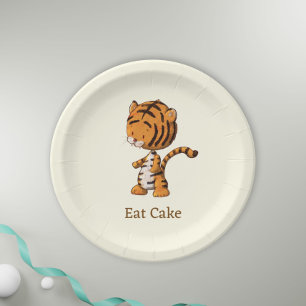 Plato De Papel Cumpleaños del Ilustracion del tigre de la jungla