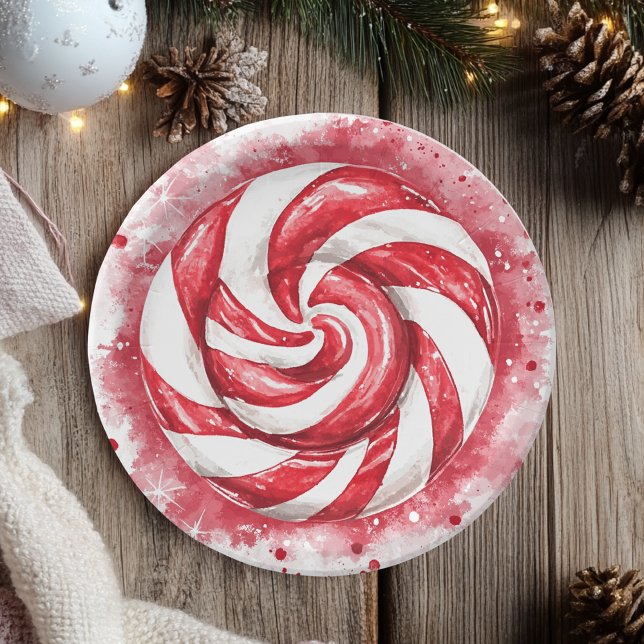 Plato De Papel Cumpleaños del invierno de los Candy Rojo y Blanco (Subido por el creador)