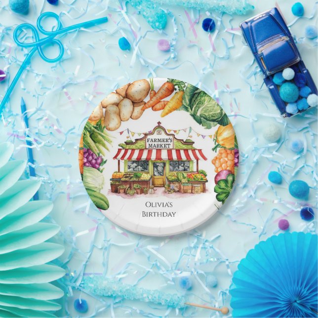 Plato De Papel Cumpleaños del Mercado de Vegetales Encantados (Fiesta)