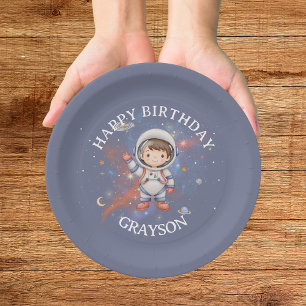 Plato De Papel Cumpleaños del Niño Astronauta del Espacio Exterio