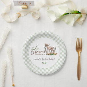 Plato De Papel Cumpleaños del niño Oh Deer Woodland Baby Deer