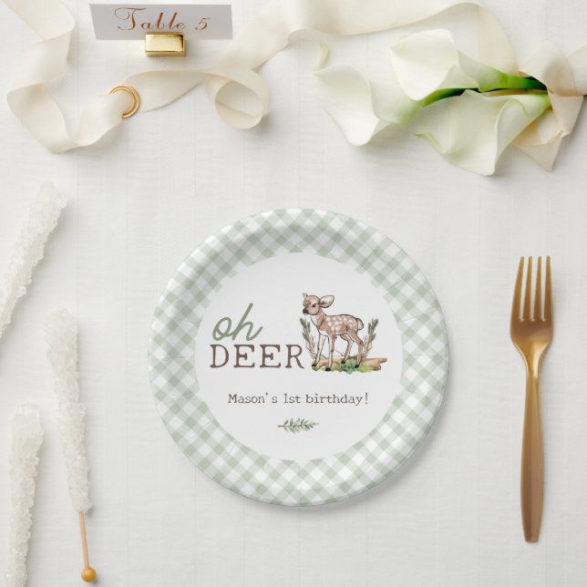 Plato De Papel Cumpleaños del niño Oh Deer Woodland Baby Deer (Boda)
