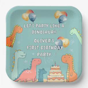 Plato De Papel Cumpleaños del niño Rugiendo Como un Dinosaurio 1e