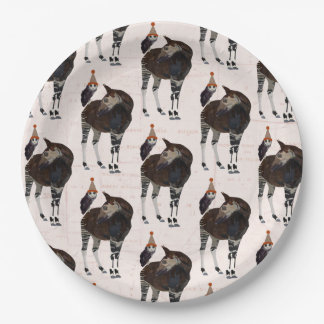 PLATO DE PAPEL CUMPLEAÑOS DEL OKAPI Y DEL BÚHO