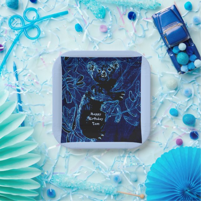 Plato De Papel Cumpleaños del oso de Koala Azul (Fiesta)