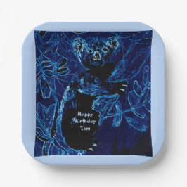 Plato De Papel Cumpleaños del oso de Koala Azul
