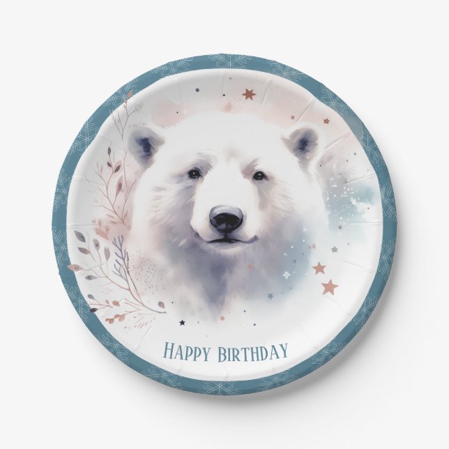 Plato De Papel Cumpleaños del oso polar de los vibradores de invi (Anverso)