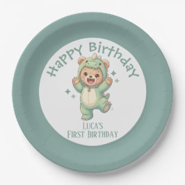 Plato De Papel Cumpleaños del Oso Teddy Dinosaurio Adorable númer
