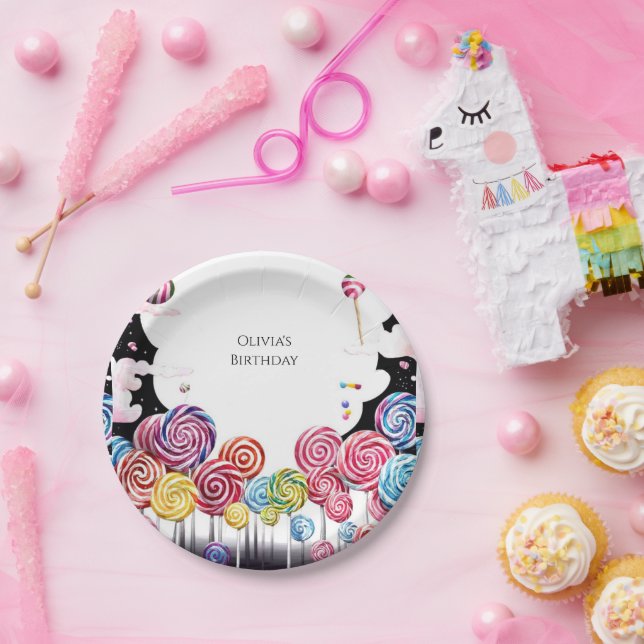 Plato De Papel Cumpleaños del Paraíso Infantil en Candyland (Fiesta)