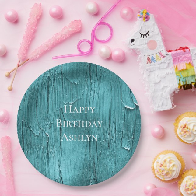 Plato De Papel Cumpleaños del Pastel Azul Aqua (Fiesta)