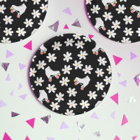 Cumpleaños Del Patinador Floral Negro Y Rosa