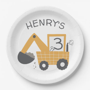 Plato De Papel Cumpleaños del Pequeño Constructor de Digger