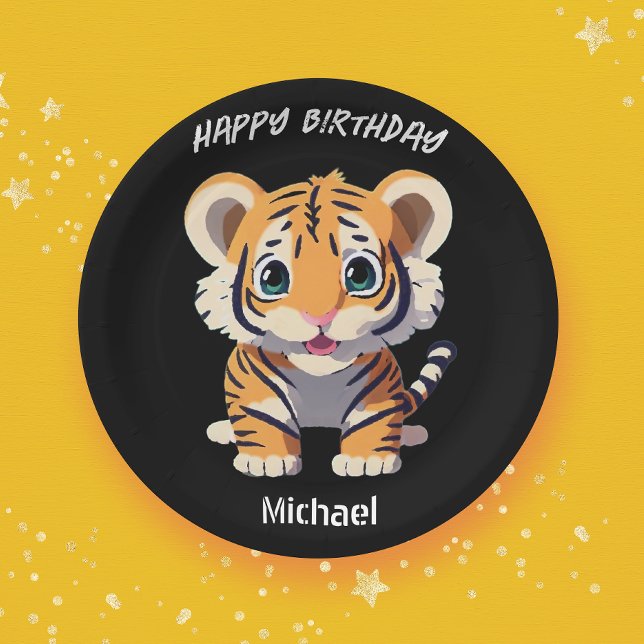 Plato De Papel Cumpleaños del pequeño tigre personalizado (Subido por el creador)