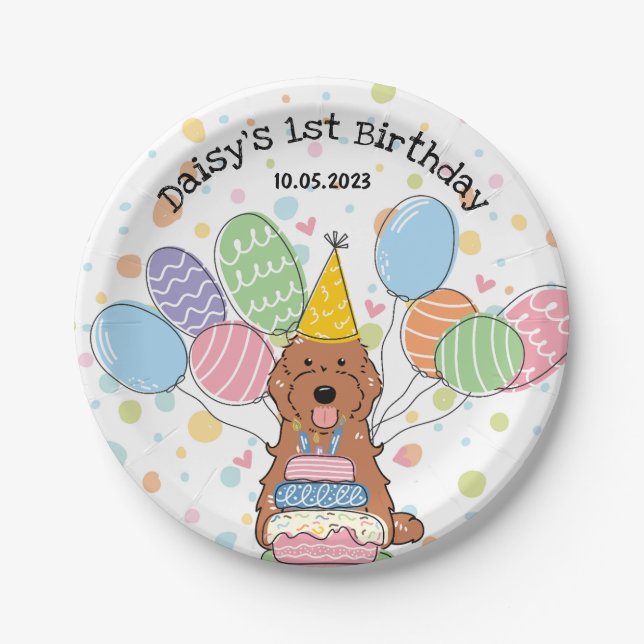 Plato De Papel Cumpleaños del perro Cockapoo Rojo Cavapoo (Anverso)