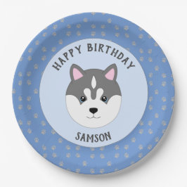 Plato De Papel Cumpleaños del perro Personalizado azul