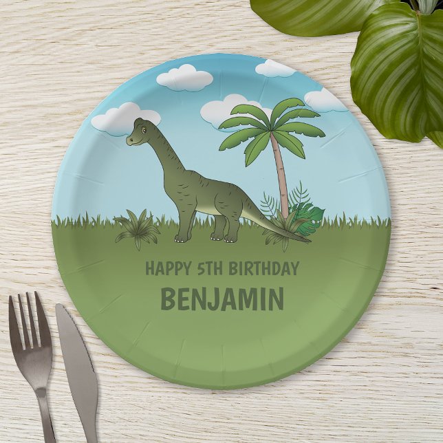 Plato De Papel Cumpleaños del personalizado Brachiosaurus Dinosau (Subido por el creador)