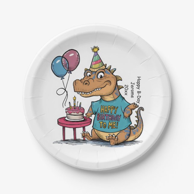 Plato De Papel cumpleaños del personalizado komodo dragon lindo (Anverso)