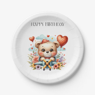 Plato De Papel Cumpleaños del piloto de osito de peluche