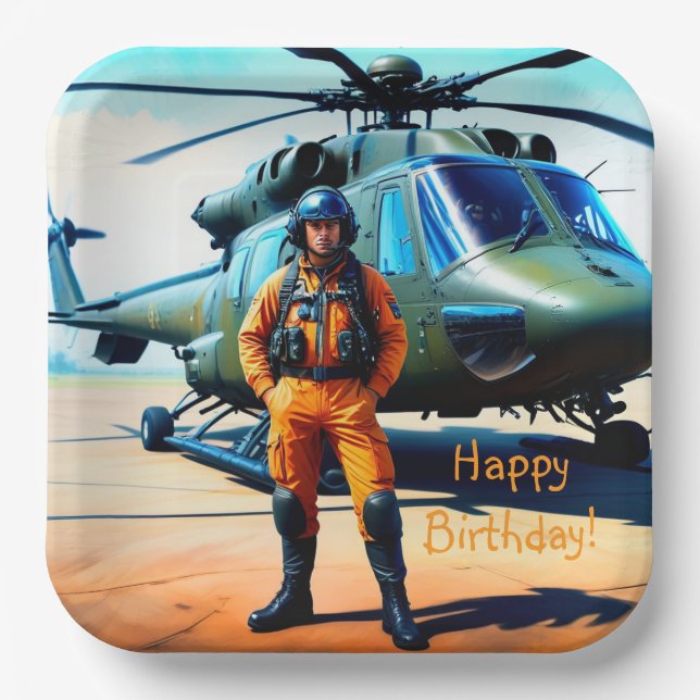 Plato De Papel Cumpleaños del piloto del helicóptero (Anverso)