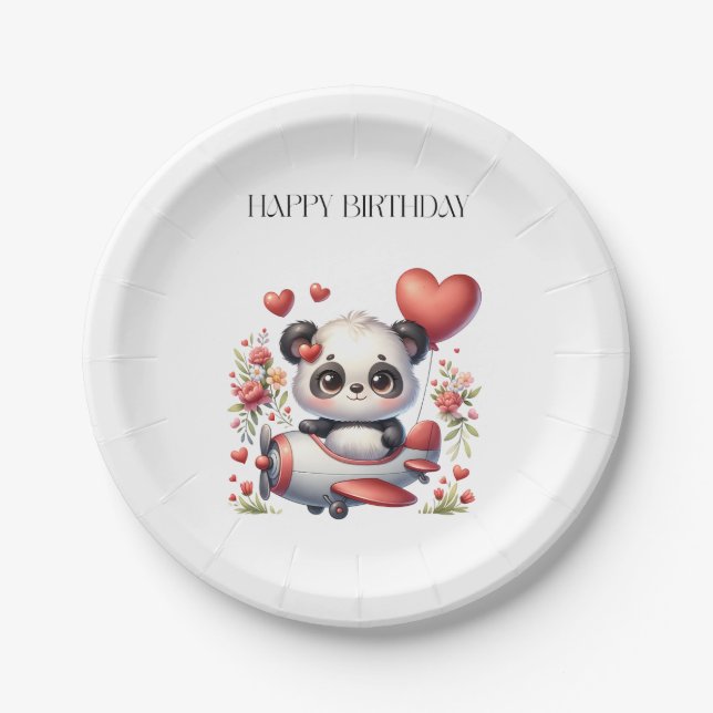 Plato De Papel Cumpleaños del piloto panda (Anverso)