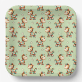 Plato De Papel Cumpleaños del Poni Parcheado Giddy-Up