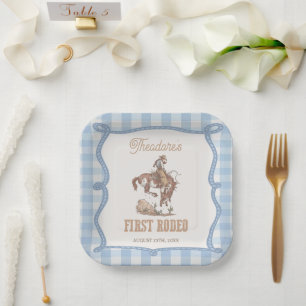 Plato De Papel Cumpleaños del primer rodeo de vaquero