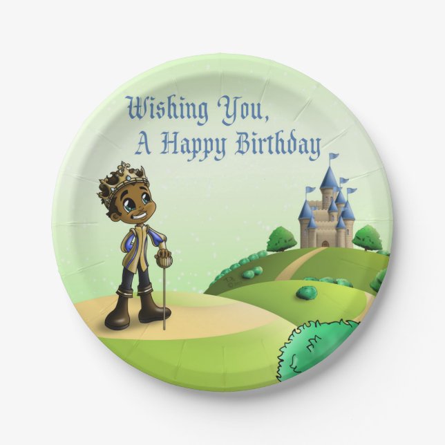 Plato De Papel Cumpleaños del Príncipe Africano Estadounidense (Anverso)