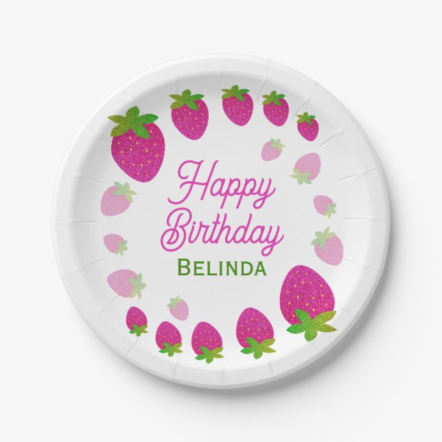 Plato De Papel Cumpleaños del purpurina Y2K Strawberry Berry (Anverso)
