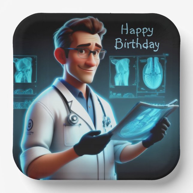 Plato De Papel Cumpleaños del radiólogo (Anverso)