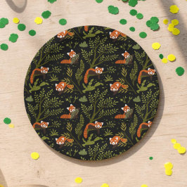 Plato De Papel Cumpleaños del Salvaje Uno de Panda Rojo Botánico
