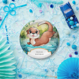 Plato De Papel Cumpleaños del Simple Lake Otter