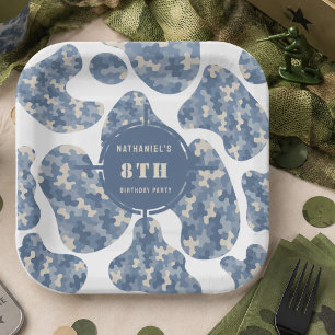 Plato De Papel Cumpleaños del soldado del ejército de camuflaje a