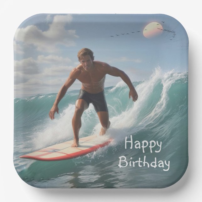 Plato De Papel Cumpleaños del Surfing (Anverso)