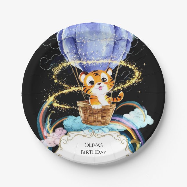 Plato De Papel Cumpleaños del Tigre Mágico Infantil (Anverso)