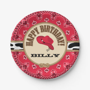 Plato De Papel Cumpleaños del vaquero, placas adaptables