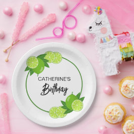 Plato De Papel Cumpleaños del verano verde limón cítrico