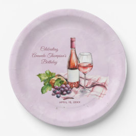 Plato De Papel Cumpleaños del Vino Rosa