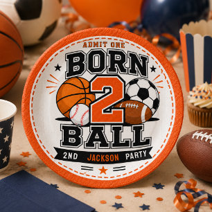 Plato De Papel Cumpleaños deportista Born 2 Ball niño 2º
