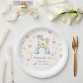 Plato De Papel Cumpleaños Día Mágico Arcoíris Unicornio