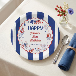 Plato De Papel Cumpleaños Dibujado a Mano con Tema del 4 de Julio