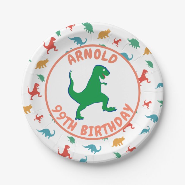 Plato De Papel Cumpleaños Dinosaurio T Rex Kids Jurásico Prehistó (Anverso)